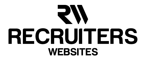 RW Recruiters Websites logo: black text and symbol on white background.